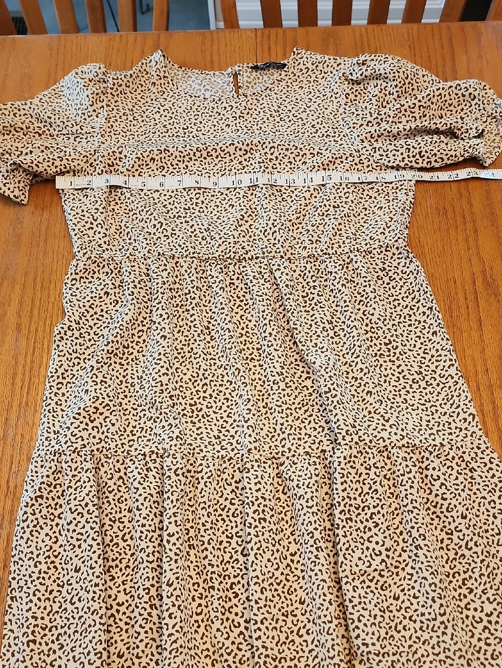 Women’s Cream And Brown Leopard Print Tiered Dress - Picture 8 of 12